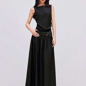 Cider Woven Boat Neck Sleeveless Maxi Dress With Belt